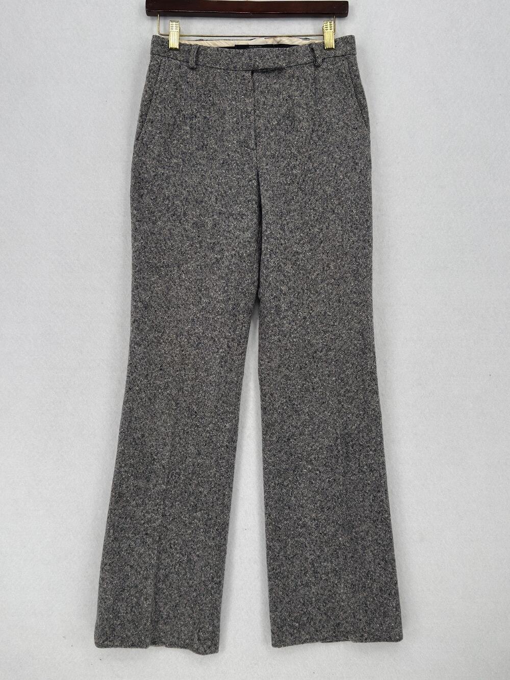 Weekend Max Mara Black White Herringbone Tweed Wool Mid Rise Trouser Pants Sz 6